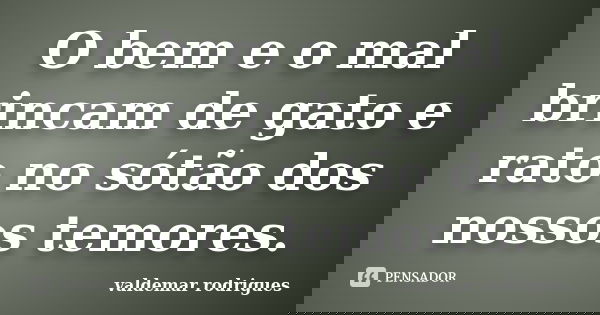 O bem e o mal brincam de gato e rato no sótão dos nossos temores.... Frase de valdemar rodrigues.