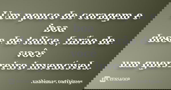 Um pouco de coragem e boa dose de tolice, farão de você um guerreiro invencível.... Frase de valdemar rodrigues.