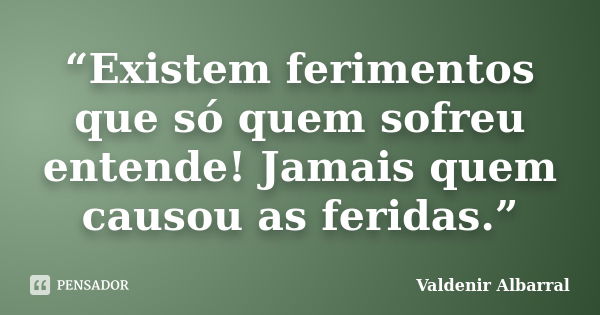 “Existem ferimentos que só quem sofreu entende! Jamais quem causou as feridas.”... Frase de Valdenir Albarral.