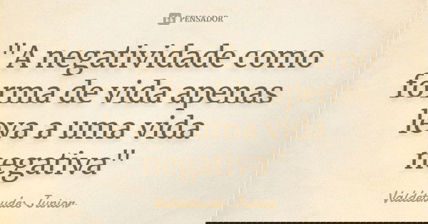 "A negatividade como forma de vida apenas leva a uma vida negativa"... Frase de Valdetrudes Junior.