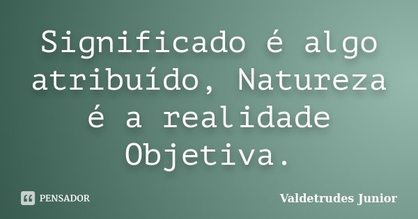 Significado é algo atribuído, Natureza é a realidade Objetiva.... Frase de Valdetrudes Junior.