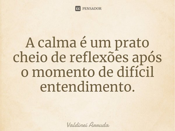 ⁠A calma é um prato cheio de reflexões após o momento de difícil entendimento.... Frase de Valdinei Arruda.