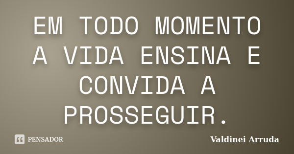 EM TODO MOMENTO A VIDA ENSINA E CONVIDA A PROSSEGUIR.... Frase de Valdinei Arruda.