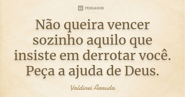 Não queira vencer sozinho aquilo que insiste em derrotar você. Peça a ajuda de Deus.... Frase de Valdinei Arruda.