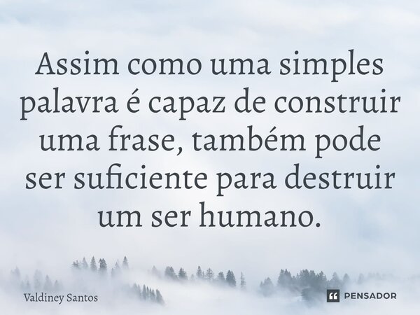Assim como uma simples palavra é capaz de ⁠construir uma frase, também pode ser suficiente para destruir um ser humano.... Frase de Valdiney Santos.