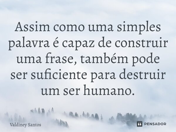 Assim como uma simples palavra é capaz de ⁠construir uma frase, também pode ser suficiente para destruir um ser humano.... Frase de Valdiney Santos.