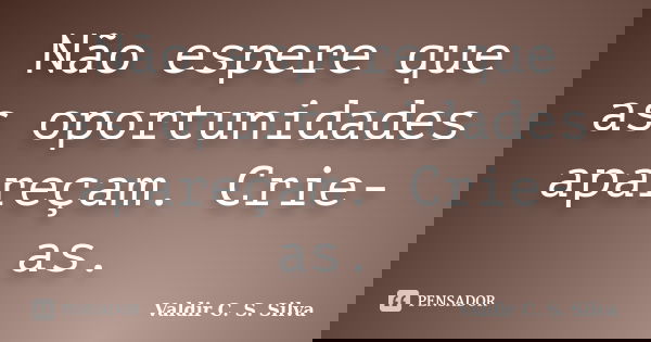Não espere que as oportunidades apareçam. Crie-as.... Frase de Valdir C. S. Silva.