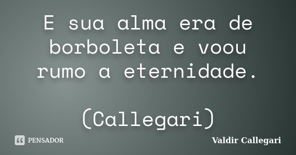E sua alma era de borboleta e voou rumo a eternidade. (Callegari)... Frase de Valdir Callegari.