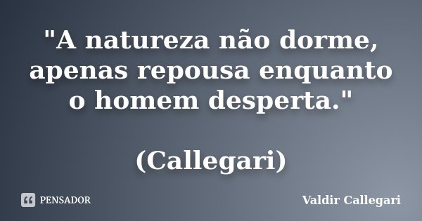 "A natureza não dorme, apenas repousa enquanto o homem desperta." (Callegari)... Frase de Valdir Callegari.