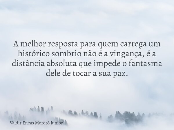 A melhor resposta para quem carrega um histórico sombrio não é a vingança, é a distância absoluta que impede o fantasma dele de tocar a sua paz.... Frase de Valdir Enéas Mororó Junior.