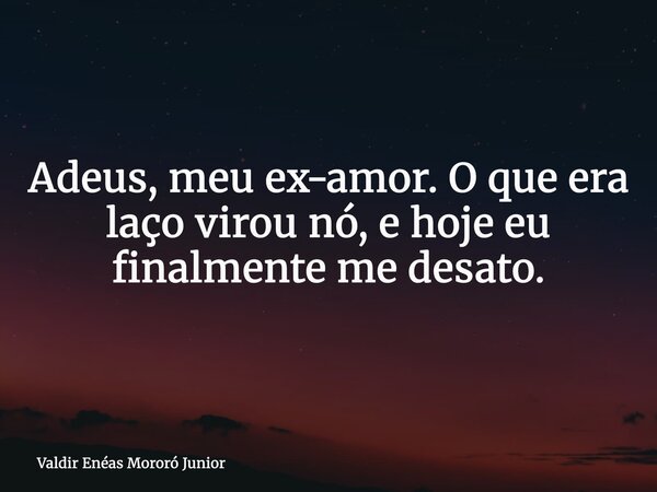 Adeus, meu ex-amor. O que era laço virou nó, e hoje eu finalmente me desato.... Frase de Valdir Enéas Mororó Junior.