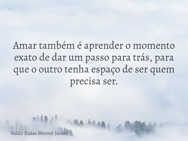 Amar também é aprender o momento exato de dar um passo para trás, para que o outro tenha espaço de ser quem precisa ser.... Frase de Valdir Enéas Mororó Junior.