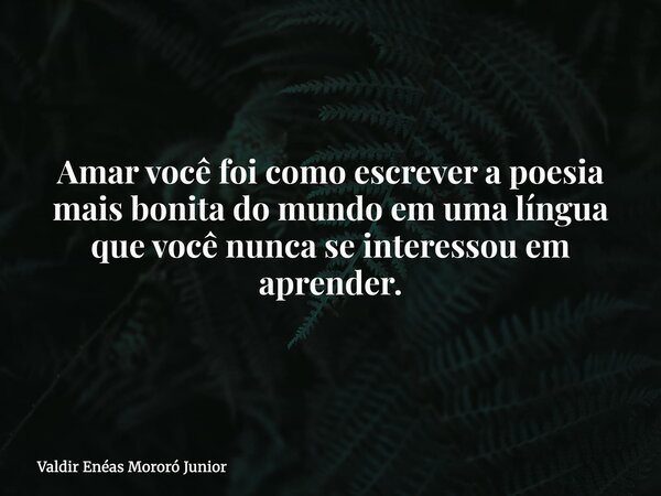 Amar você foi como escrever a poesia mais bonita do mundo em uma língua que você nunca se interessou em aprender.... Frase de Valdir Enéas Mororó Junior.