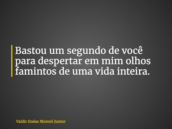 Bastou um segundo de você para despertar em mim olhos famintos de uma vida inteira.... Frase de Valdir Enéas Mororó Junior.