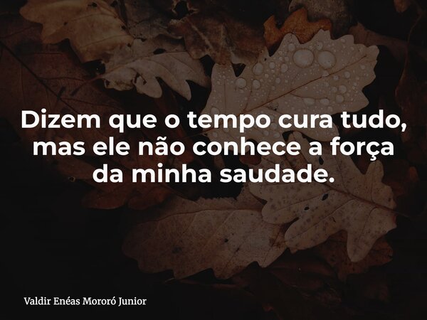 Dizem que o tempo cura tudo, mas ele não conhece a força da minha saudade.... Frase de Valdir Enéas Mororó Junior.