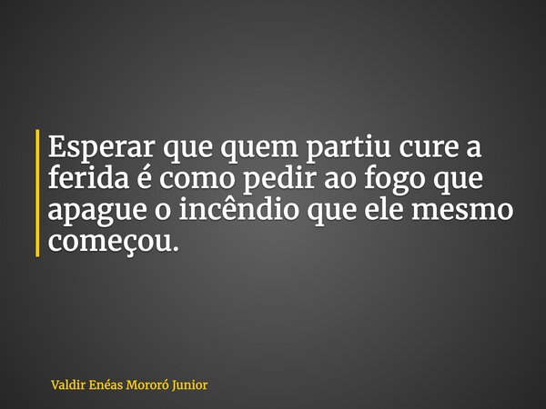 Esperar que quem partiu cure a ferida é como pedir ao fogo que apague o incêndio que ele mesmo começou.... Frase de Valdir Enéas Mororó Junior.