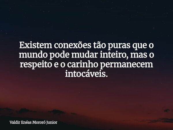 Existem conexões tão puras que o mundo pode mudar inteiro, mas o respeito e o carinho permanecem intocáveis.... Frase de Valdir Enéas Mororó Junior.