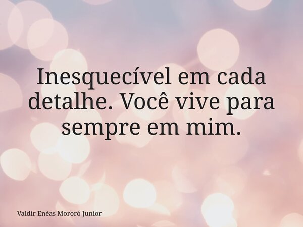 Inesquecível em cada detalhe. Você vive para sempre em mim.... Frase de Valdir Enéas Mororó Junior.