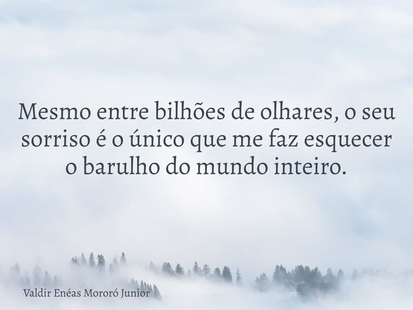 Mesmo entre bilhões de olhares, o seu sorriso é o único que me faz esquecer o barulho do mundo inteiro.... Frase de Valdir Enéas Mororó Junior.