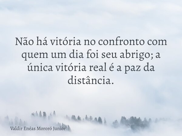 Não há vitória no confronto com quem um dia foi seu abrigo; a única vitória real é a paz da distância.... Frase de Valdir Enéas Mororó Junior.