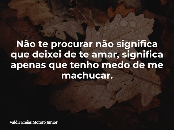 Não te procurar não significa que deixei de te amar, significa apenas que tenho medo de me machucar.... Frase de Valdir Enéas Mororó Junior.