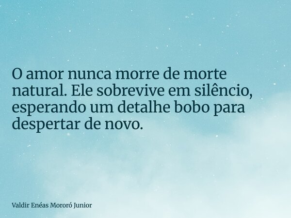 O amor nunca morre de morte natural. Ele sobrevive em silêncio, esperando um detalhe bobo para despertar de novo.... Frase de Valdir Enéas Mororó Junior.