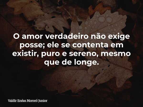 O amor verdadeiro não exige posse; ele se contenta em existir, puro e sereno, mesmo que de longe.... Frase de Valdir Enéas Mororó Junior.