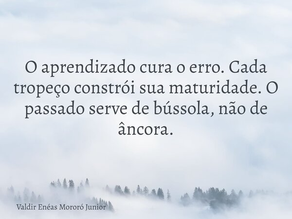 O aprendizado cura o erro. Cada tropeço constrói sua maturidade. O passado serve de bússola, não de âncora.... Frase de Valdir Enéas Mororó Junior.