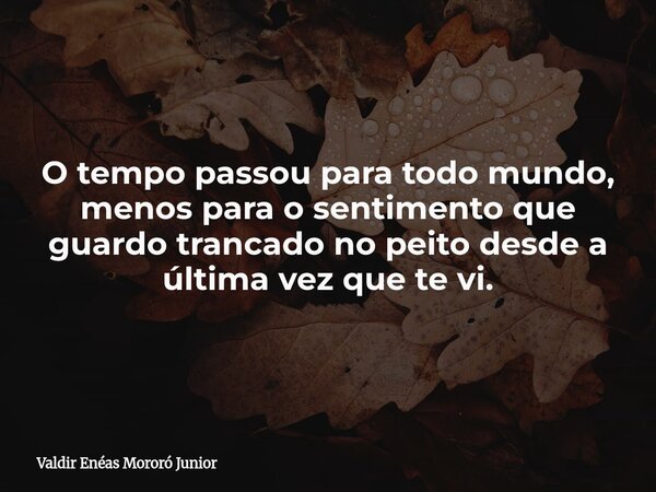 O tempo passou para todo mundo, menos para o sentimento que guardo trancado no peito desde a última vez que te vi.... Frase de Valdir Enéas Mororó Junior.