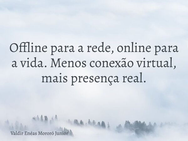 Offline para a rede, online para a vida. Menos conexão virtual, mais presença real.... Frase de Valdir Enéas Mororó Junior.