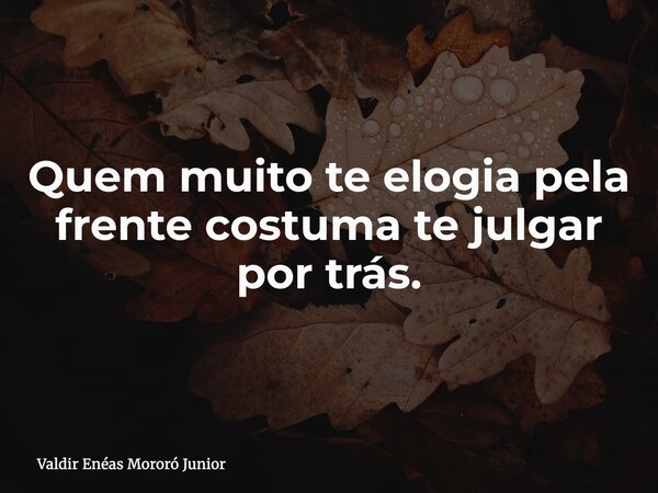 Quem muito te elogia pela frente costuma te julgar por trás.... Frase de Valdir Enéas Mororó Junior.