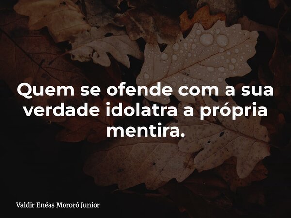 Quem se ofende com a sua verdade idolatra a própria mentira.... Frase de Valdir Enéas Mororó Junior.