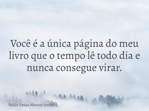 Você é a única página do meu livro que o tempo lê todo dia e nunca consegue virar.... Frase de Valdir Enéas Mororó Junior.