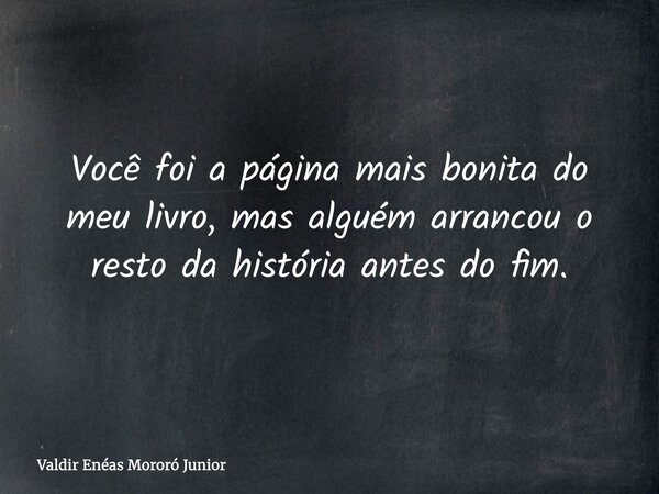 Você foi a página mais bonita do meu livro, mas alguém arrancou o resto da história antes do fim.... Frase de Valdir Enéas Mororó Junior.