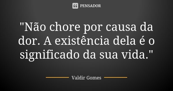 "Não chore por causa da dor. A existência dela é o significado da sua vida."... Frase de Valdir Gomes.