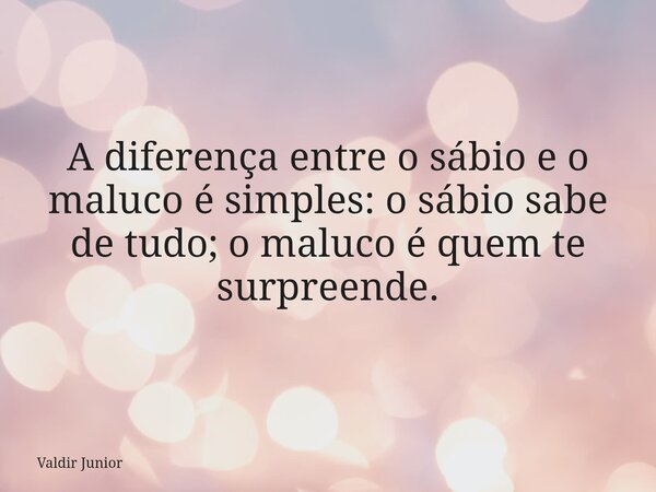 A diferença entre o sábio e o maluco é simples: o sábio sabe de tudo; o maluco é quem te surpreende.... Frase de Valdir Junior.