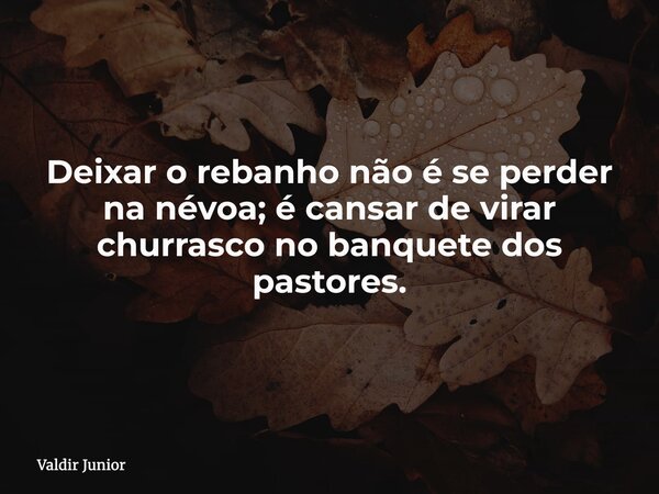 Deixar o rebanho não é se perder na névoa; é cansar de virar churrasco no banquete dos pastores.... Frase de Valdir Junior.