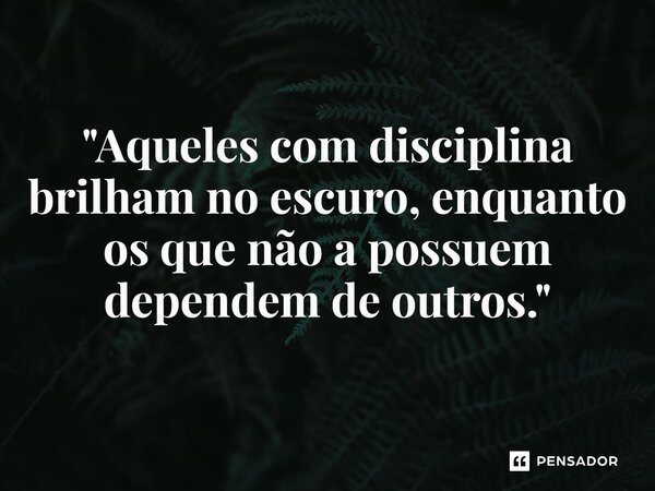 ⁠"Aqueles com disciplina brilham no escuro, enquanto os que não a possuem dependem de outros."... Frase de Valdir.S.Almeida.