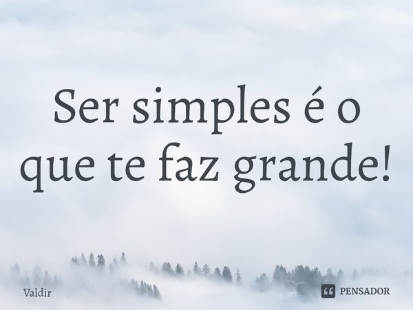 Ser simples é o que te faz grande!⁠... Frase de valdir.