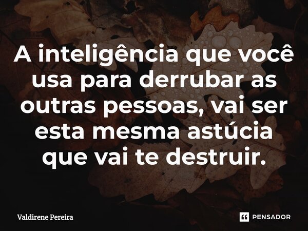 ⁠A inteligência que você usa para derrubar as outras pessoas, vai ser esta mesma astúcia que vai te destruir.... Frase de Valdirene Pereira.