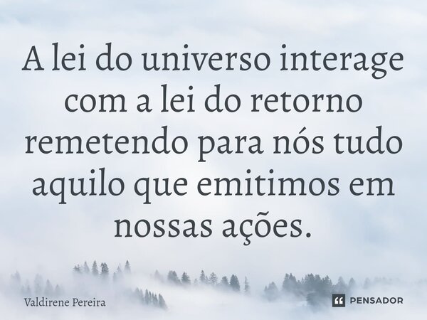 ⁠A lei do universo interage com a lei do retorno remetendo para nós tudo aquilo que emitimos em nossas ações.... Frase de Valdirene Pereira.