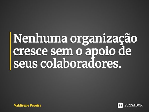 ⁠Nenhuma organização cresce sem o apoio de seus colaboradores.... Frase de Valdirene Pereira.