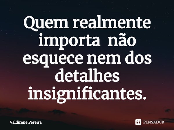 ⁠Quem realmente importa não esquece nem dos detalhes insignificantes.... Frase de Valdirene Pereira.