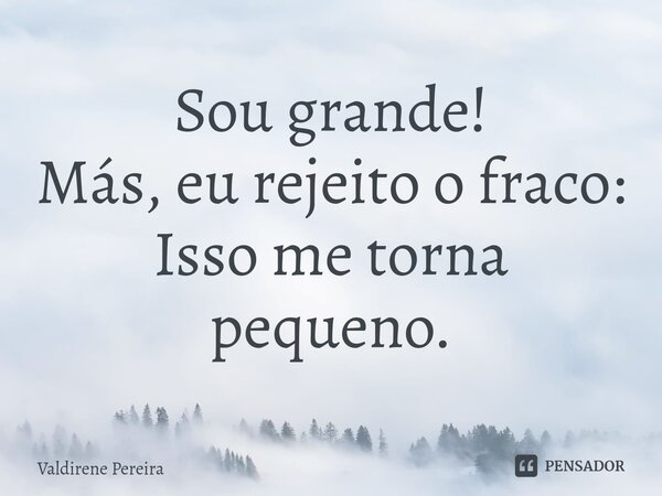 Sou grande! Más, eu rejeito o fraco: Isso me torna pequeno.... Frase de Valdirene Pereira.