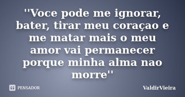 ''Voce pode me ignorar, bater, tirar meu coraçao e me matar mais o meu amor vai permanecer porque minha alma nao morre''... Frase de ValdirVieira.