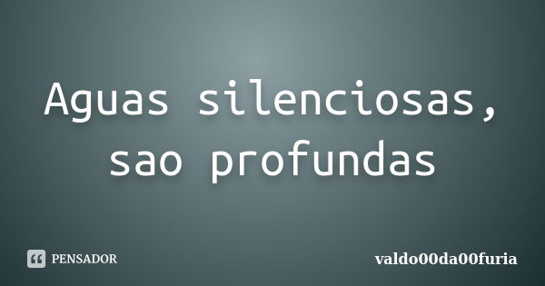 Aguas silenciosas, sao profundas... Frase de valdo00da00furia.