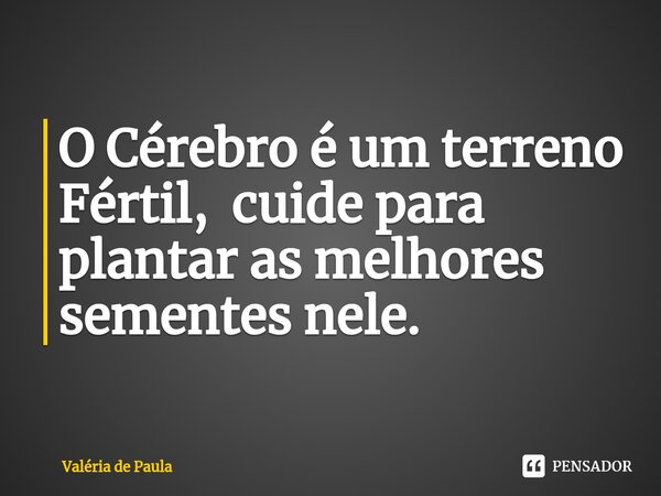 ⁠O Cérebro é um terreno Fértil, cuide para plantar as melhores sementes nele.... Frase de Valéria de Paula.