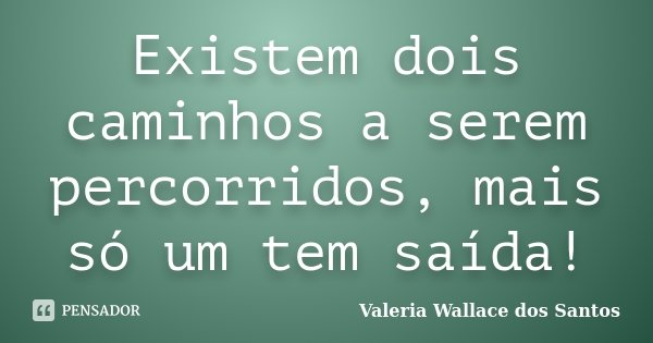 Existem dois caminhos a serem percorridos, mais só um tem saída!... Frase de Valeria Wallace dos Santos.