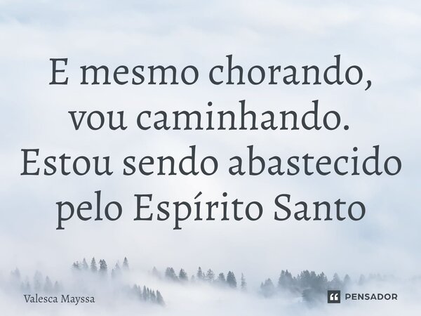E mesmo chorando, vou caminhando. Estou sendo abastecido pelo Espírito Santo... Frase de Valesca Mayssa.