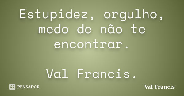 Estupidez, orgulho, medo de não te encontrar. Val Francis.... Frase de Val Francis.